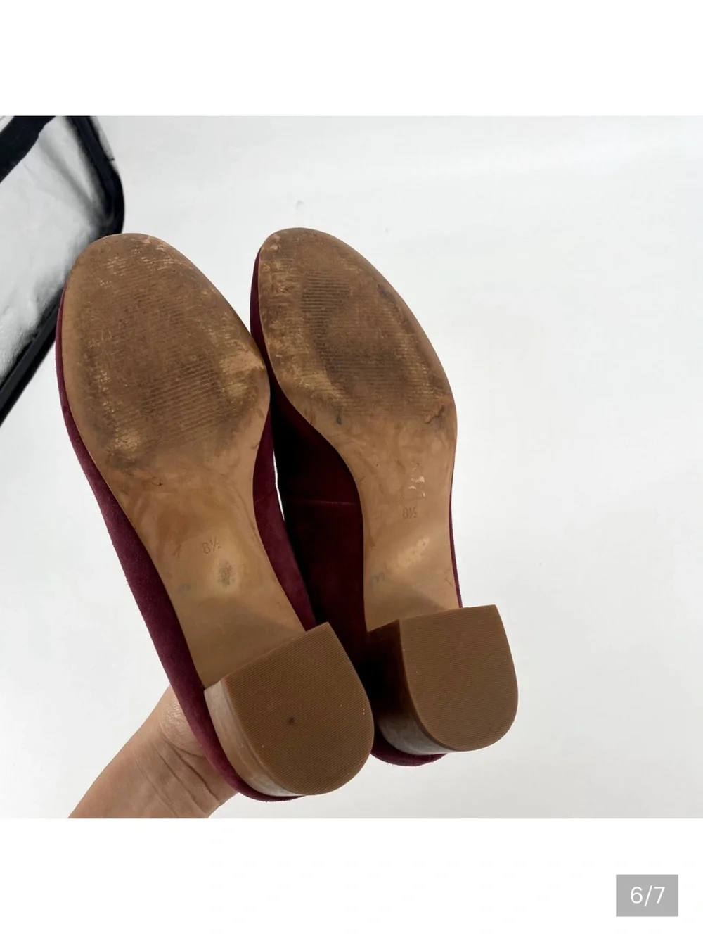 Madewell 8.5 Maroon suede block heel round toe slip on pumps - Picture 4 of 4